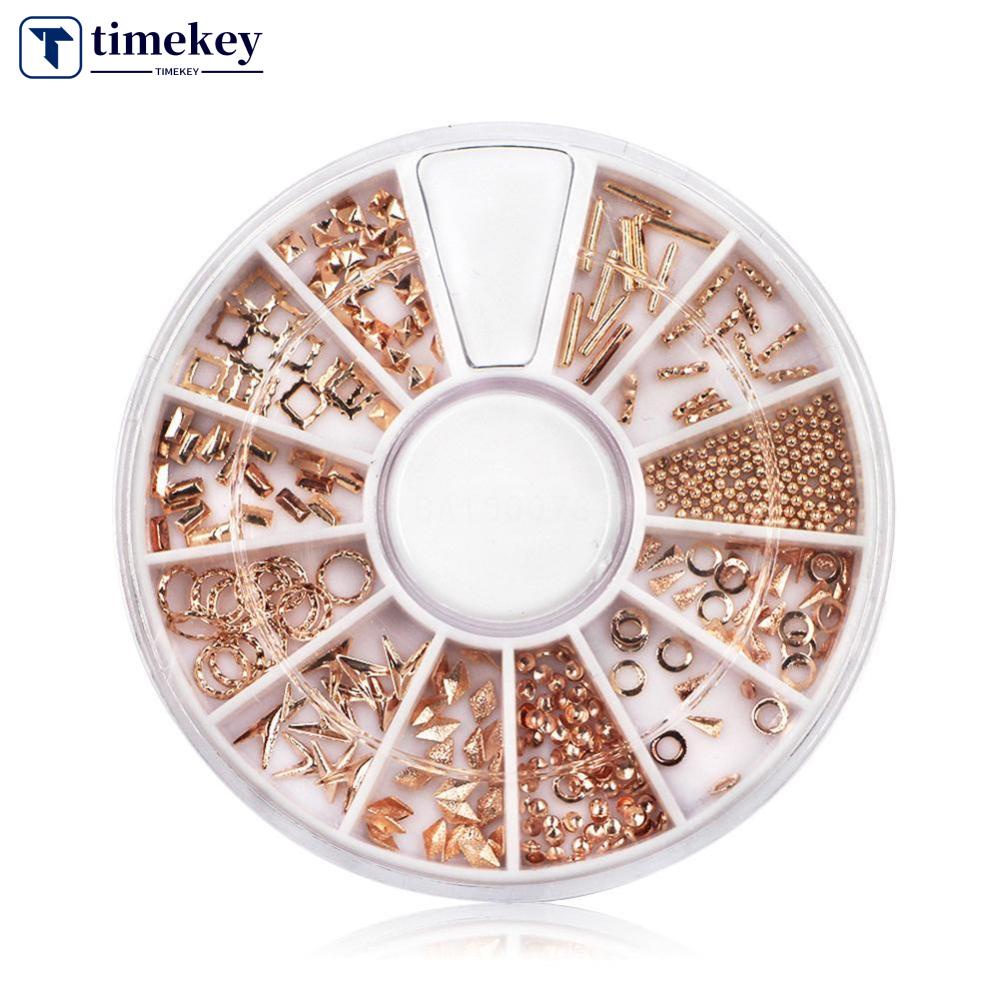 Timekey Hiasan Kuku 3D Aneka Bentuk Warna Rose Gold Untuk Nail Art DIY A9K2