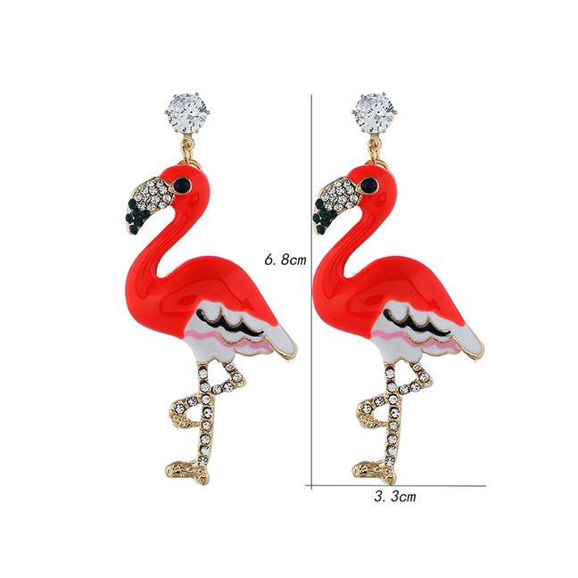 LRC Anting Tusuk Fashion Red Bird Alloy Earrings F61263