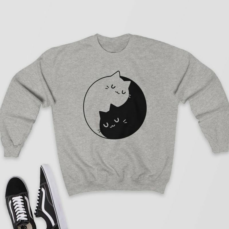 S - XXXXXL(6XL) Sweater YIN YANG Cats Sweatshirt Cute meong BIGSIZE Crewneck Yin &amp; yang OVERSIZE