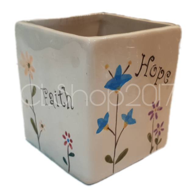 POT BUNGA FAITH, BELIEVE, LOVE &amp; HOPE 10 x 9 x 9 cm