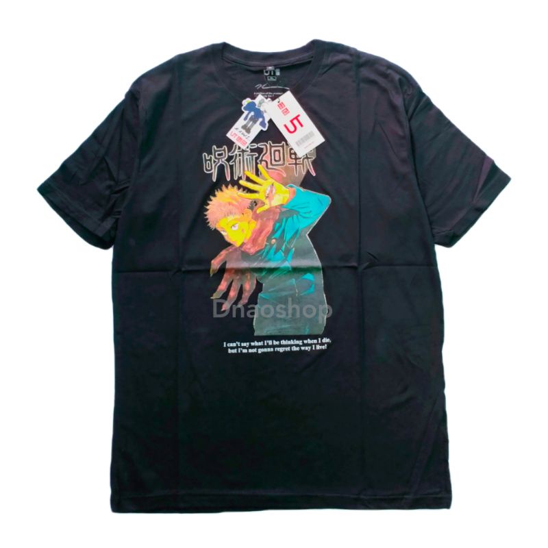 T Shirt Uniqlo X Kaws X Jujutsu Kaisen Baru Ori Sisa Ekspor Full Tag Size XL -  HITAM