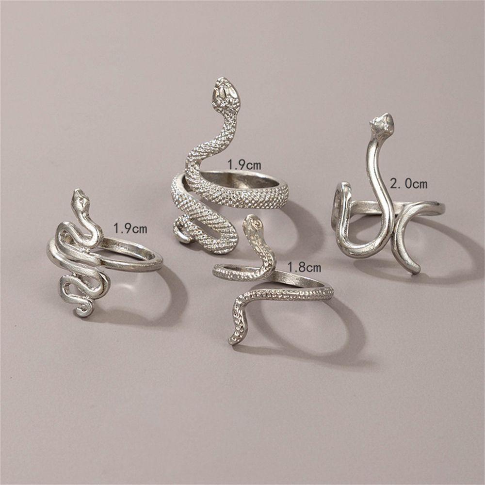 Lily 4Pcs/Set Cincin Ular Set Wanita 4Pcs/Set Rock Gothic Vintage Hip Hop Aksesoris Tangan