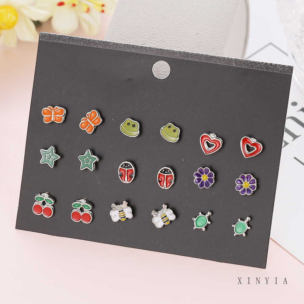 30 Pasang Anting Tusuk Hewan Lucu Warna Campuran Fox Frog Dan Set Anting Jamur