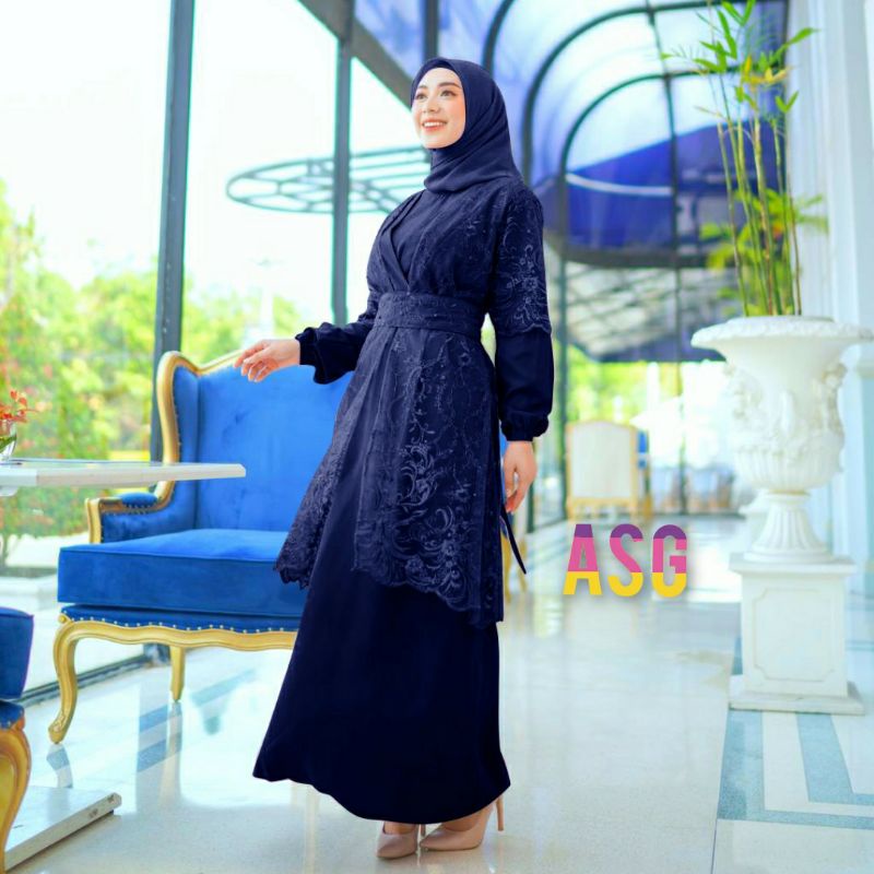 ♡New Gamis + Outer♡ Yessa Dress 2 in 1 Fashion /  Gamis Brukat Mewah Seragam Pesta Kondangan