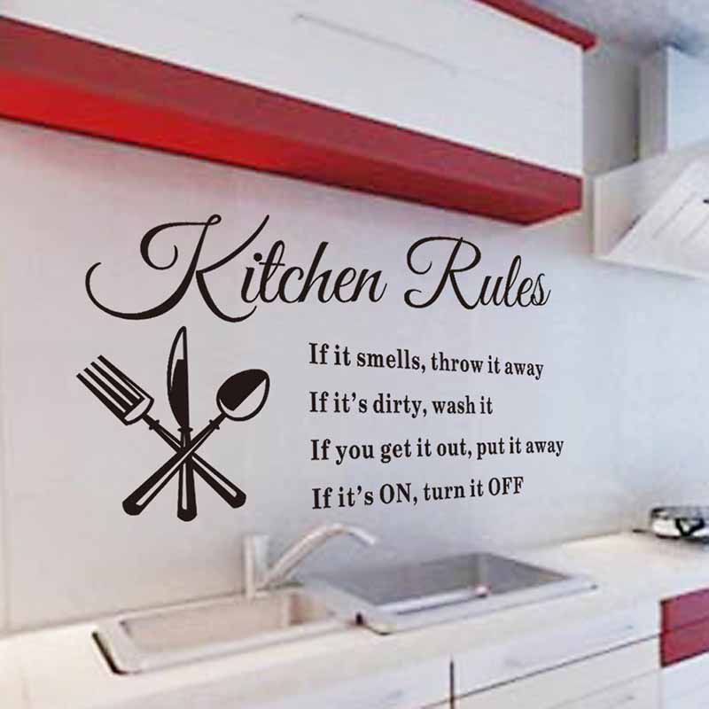 Stiker Dinding Decal Desain Tulisan Kitchen Rules Bahan Pvc Vinyl Dapat Dicopot