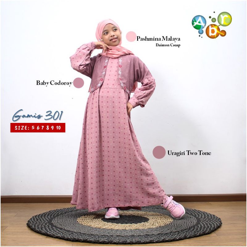 SET DRESS PAKAIAN BUSANA MUSLIM GAMIS ANAK PEREMPUAN BRANDED ABR USIA 5-11 TAHUN