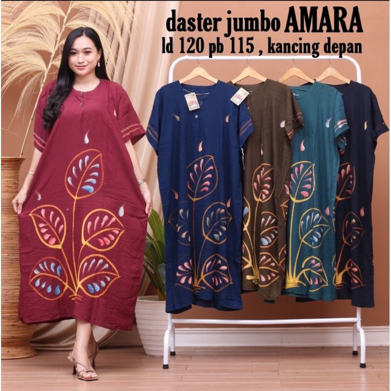 DASTER JUMBO LD 120 CM KANCING DEPAN BUSUI BUMIL BAHAN  SANTUNG RAYON HALUS ADEM BAJU TIDUR IBU LENGAN PENDEK BANYAK MOTIF-DSJ AMARA