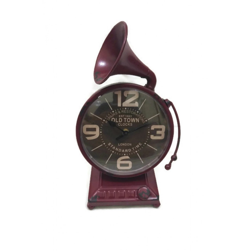 Vintage Retro Bugle Horn Metal Iron Table Clock Decoration 6 inch