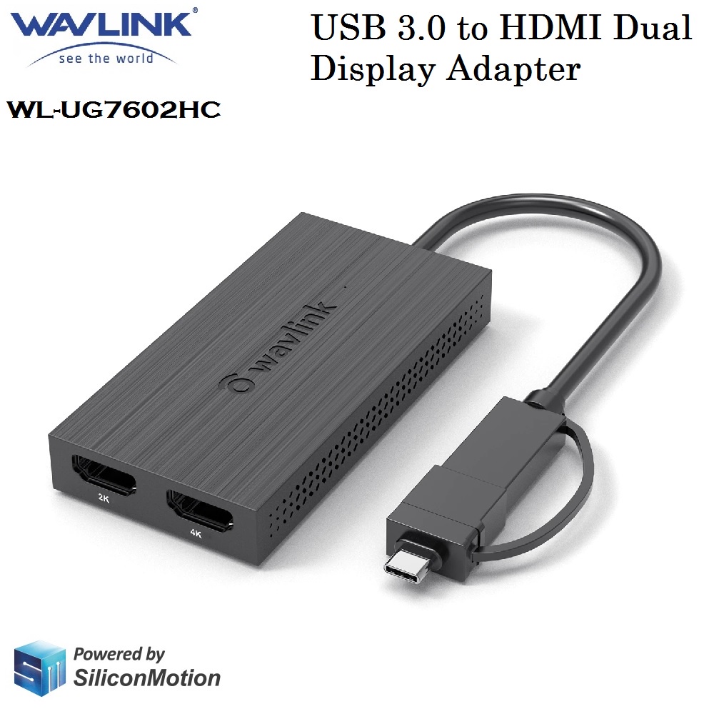 WAVLINK WL-UG7602HC - USB 3.0 to HDMI Dual Display Adapter - Adapter USB 3.0 ke HDMI Dual Output - Support Extend &amp; Mirroring