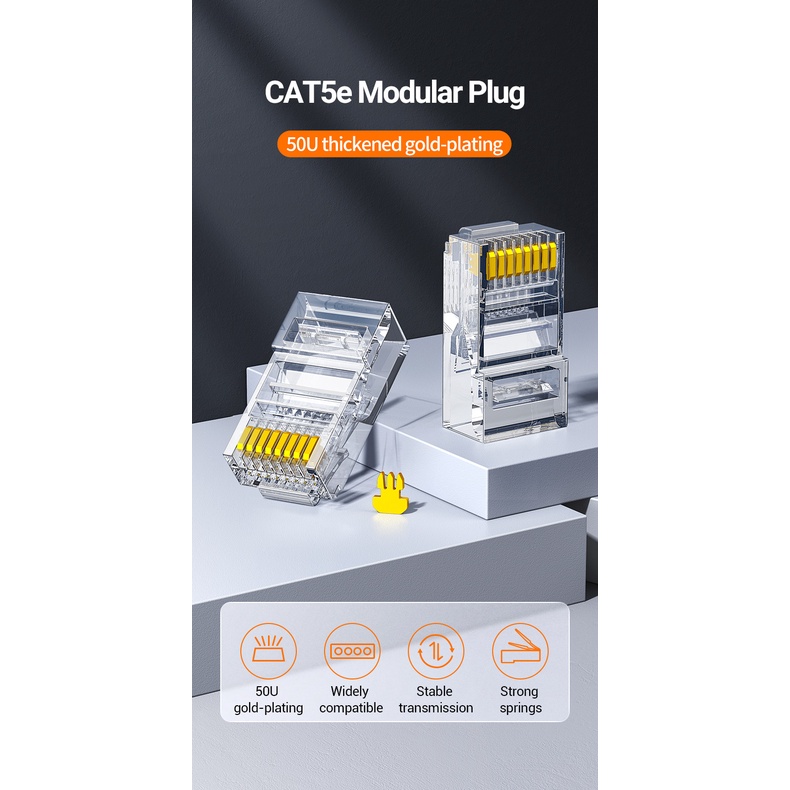 UGREEN Belden Comscope Konektor LAN RJ45 Cat5e Cat6 UTP Ethernet Plug Connector Isi 100pcs