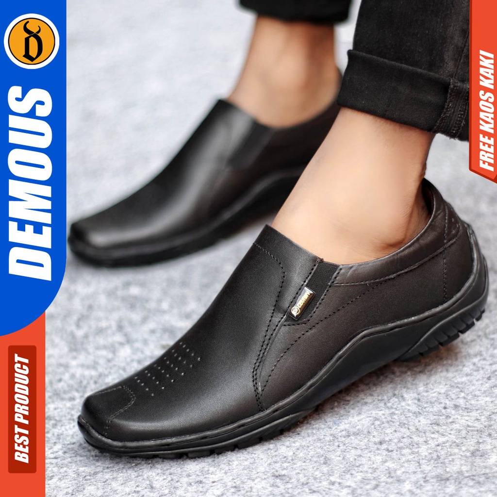 Sepatu Formal Pria Casual Kulit Asli Pantofel Kerja Hitam Demous Badal