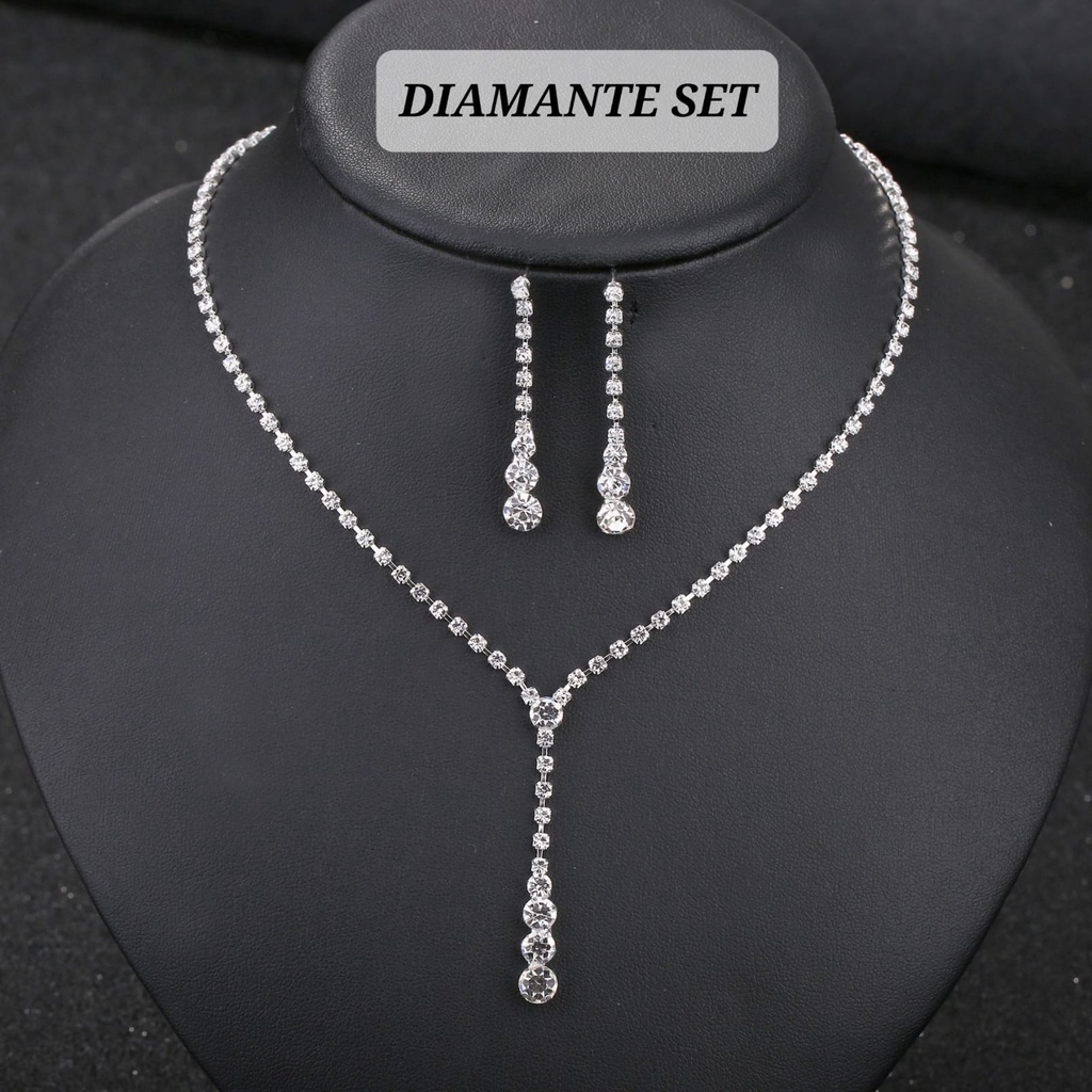 DIAMANTE SET PERHIASAN PESTA PENGANTIN KALUNG ANTING  WANITA KOREA IMPOR XUPING DIAMOND FASHION