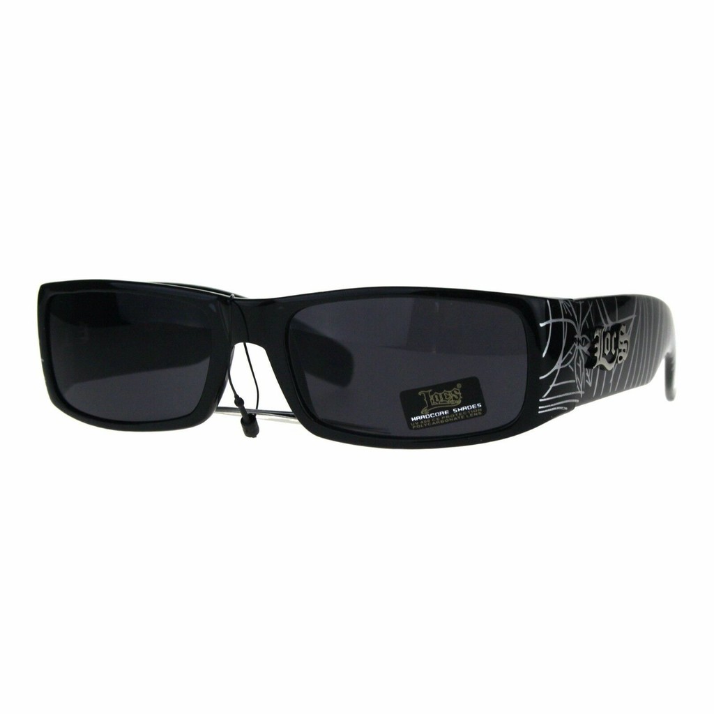 Locs 9006 Narrow Rectangular Gangster Cholo Spider Web Print Arm Sunglasses