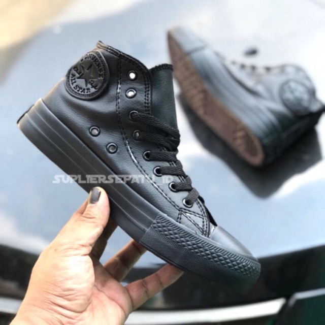 Sepatu Converse All star high leather kulit full black full hitam pria wanita size 36-44