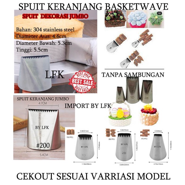 IMPORT TANPA SAMBUNGAN SPUIT KERANJANG #200 #1D #2B #47 #134 #48 #46 NOZZLE BASKETWAVE GERIGI LURUS 