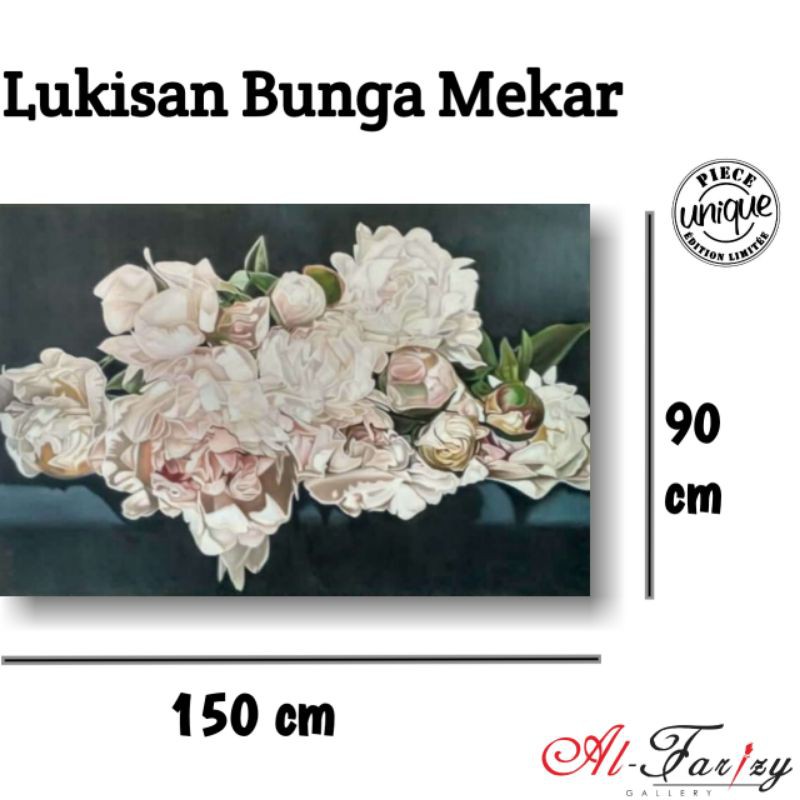 Lukisan Bunga  Mawar Mekar 3D Naturalis Minimalis Unik kanvas  Ukuran 150x90 cm lengkap dengan kayu