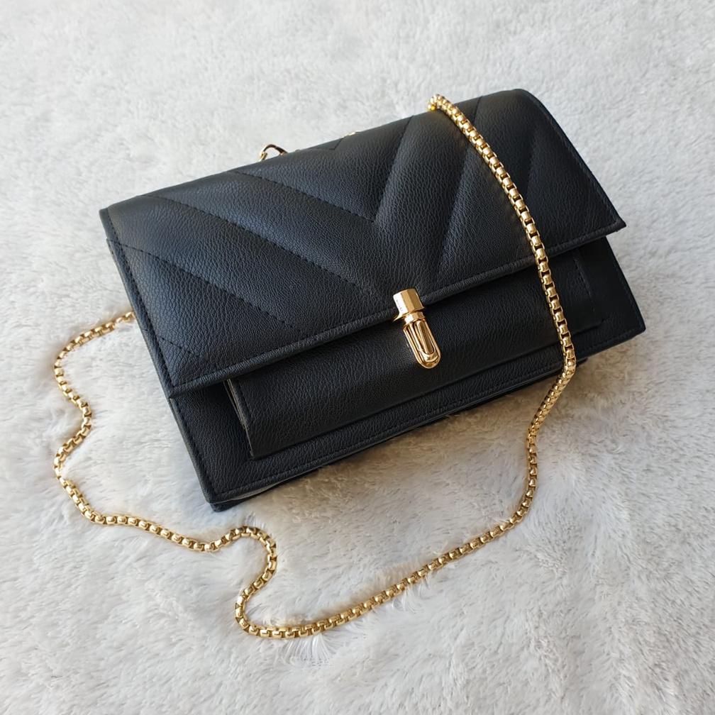 Enola Slingbag Rantai Embose Tas Selempang Wanita Tali Rantai Ulir Emas Original 7083