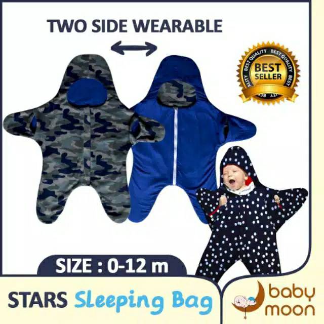 Stars Sleeping Bag BabyMoon | Selimut Bayi Bulu Tebal | Selimut Bayi Bolak Balik