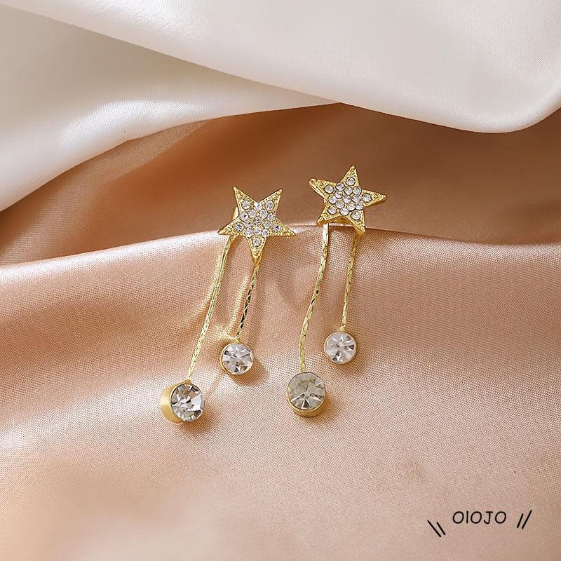 Anting Tusuk Gantung Temperament Bahan Sterling Silver 925 Desain Bintang + Rumbai Untuk Wanita - ol2