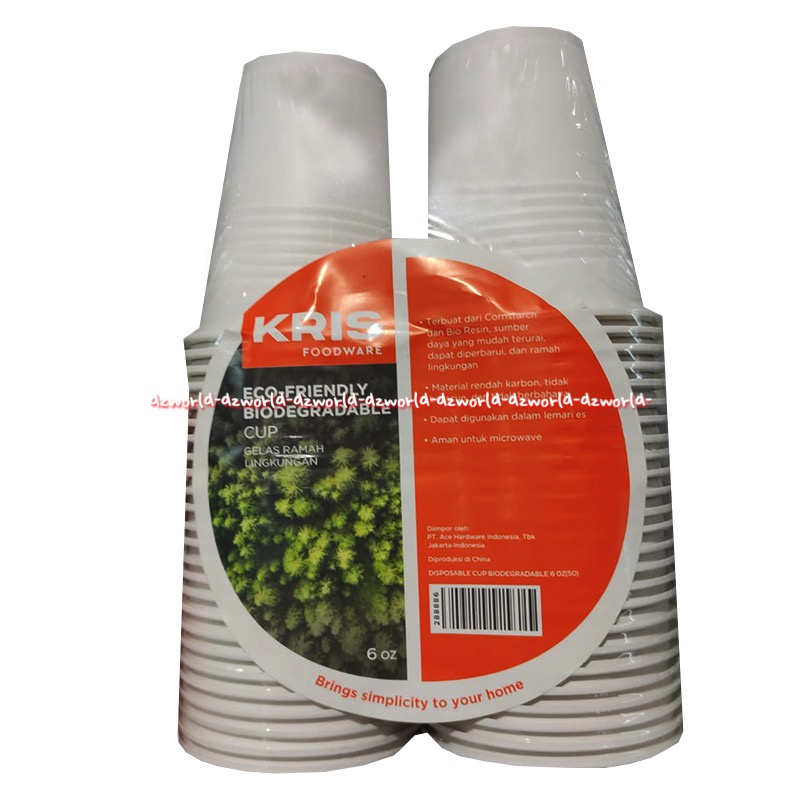 Kris Foodware 8oz Eco Friendy Biodegradable 50pcs Cup Gelas Plastik Sekali Ramah Lingkungan