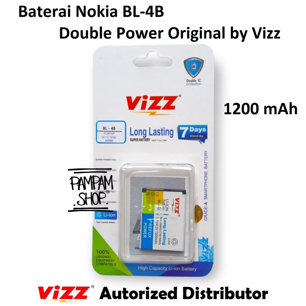 Baterai Vizz Double Power Nokia BL4B BL-4B 2630 2660 2760 2760 5000 6111 7070 7370 7373 7500 Prism N76 Batre Batrai Battery Handphone HP Original Ori