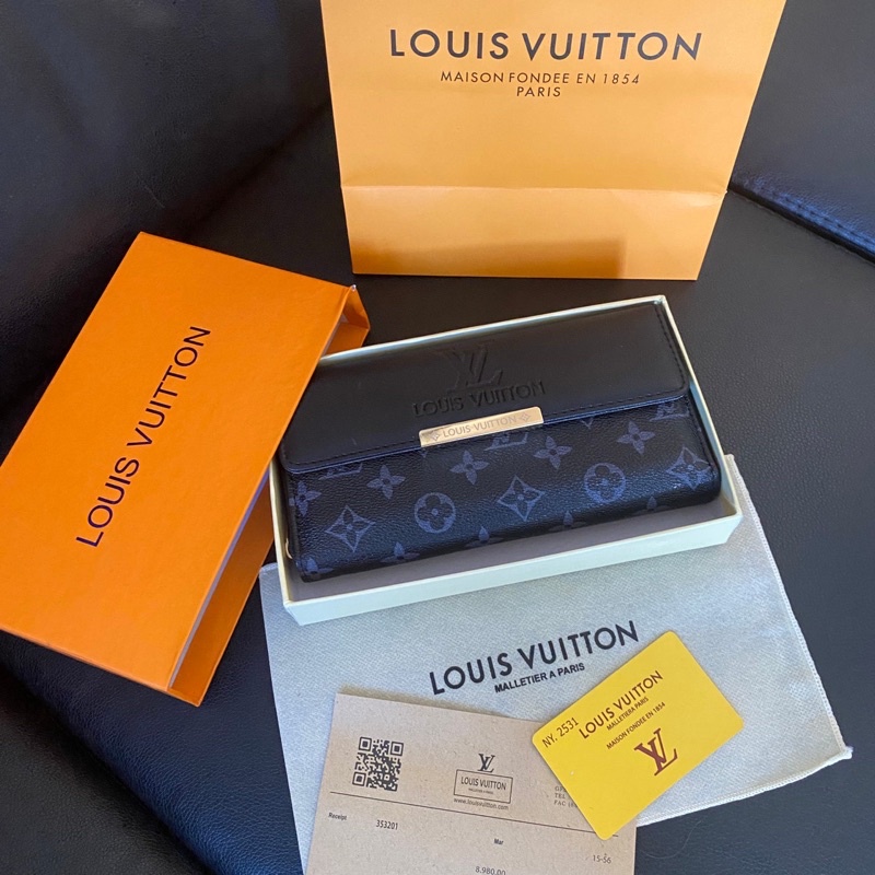 lv long leather wallet black
