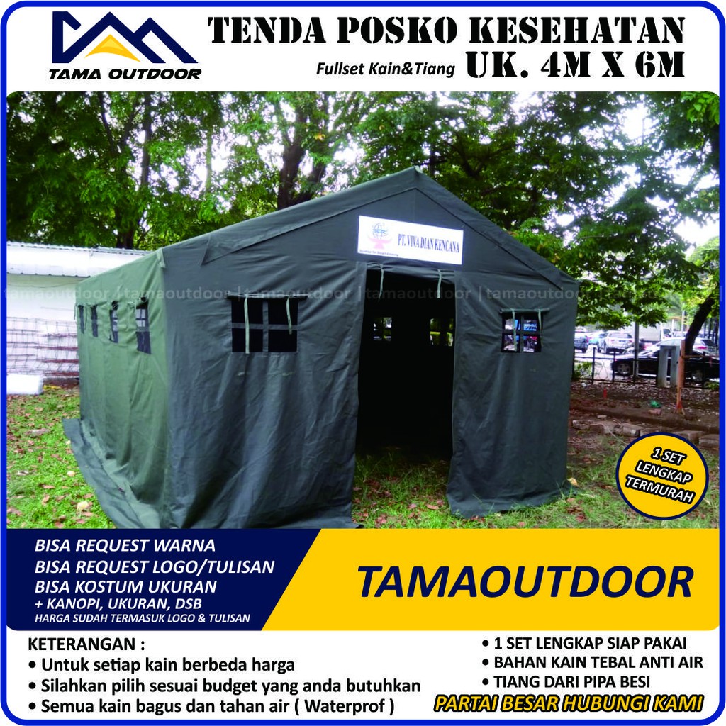 Tenda Posko Family TNI Militer - Uk. 4M x 6M Army Tamaoutdoor Pengungsi Rumah
