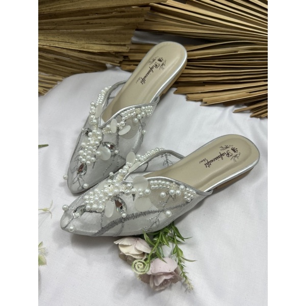 flatshoes wanita pengantin rafaizoutfit rubby silver flat