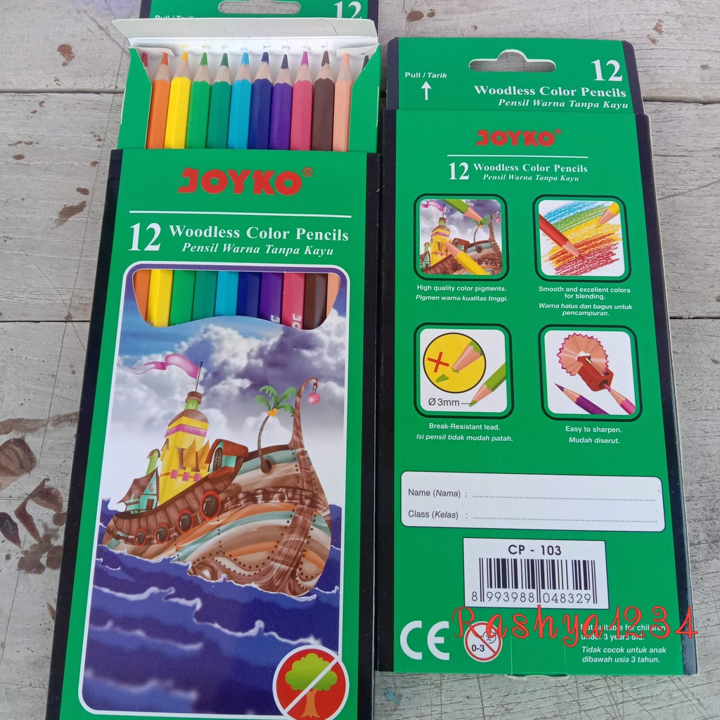 Joyko Pensil Warna Panjang Set 12 Warna Tanpa Kayu Murah-5