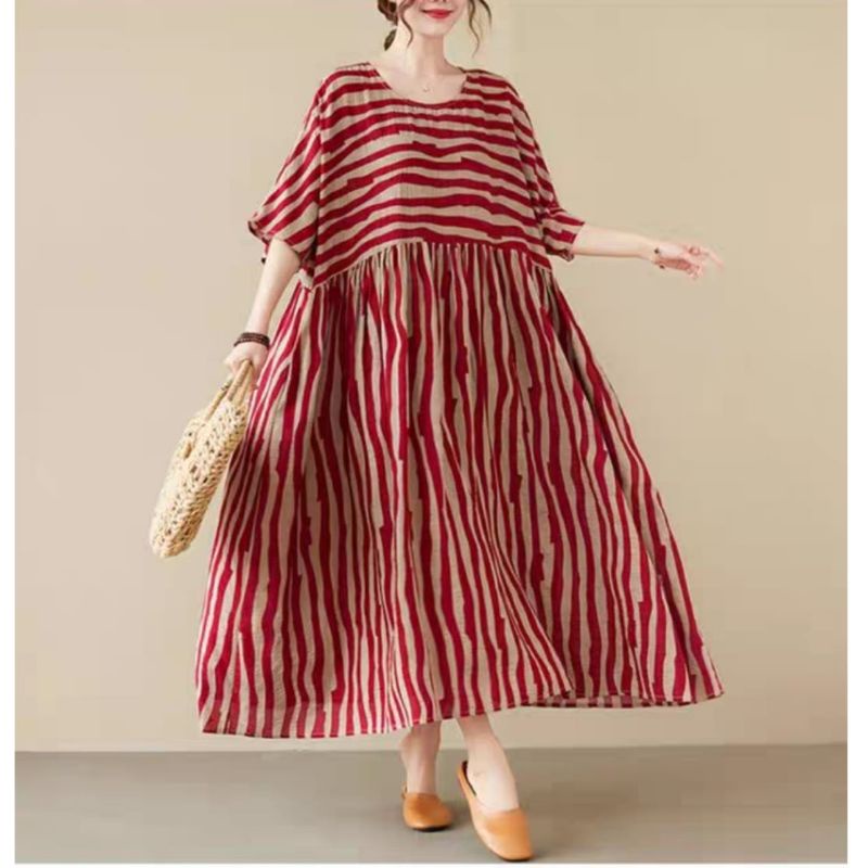 MDLV ~ 79003# Zevania Loose Dress Premium Dreaa Big Size Dress Oversize Dress Garis Midi Dress Fashion Import