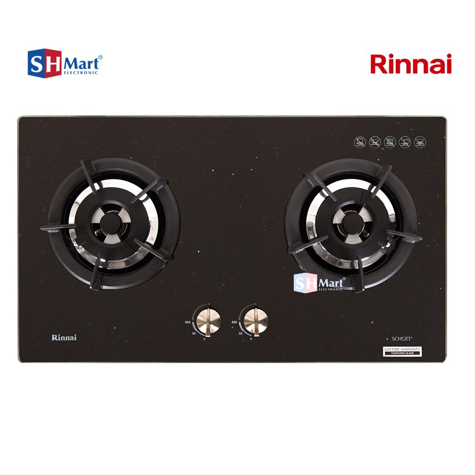 RINNAI KOMPOR GAS TANAM 2 TUNGKU SHINING BLACK RB-2GHC.SB(MEDAN)