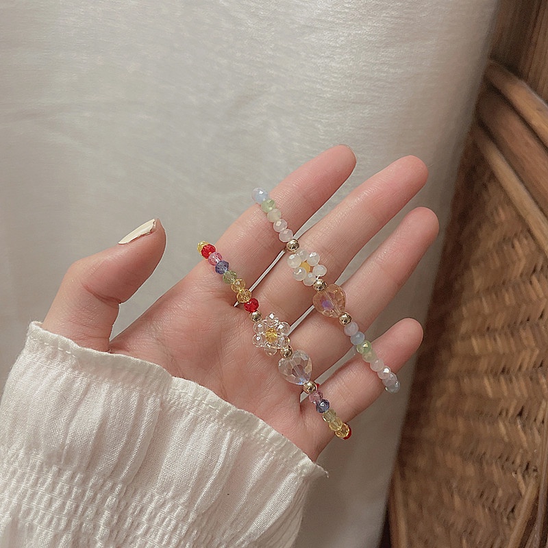 Plastik bunga manik-manik gelang untuk wanita ins angin musim panas Baru niche desain pacar gelang c