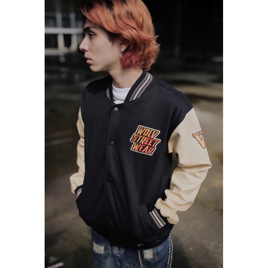 [BISA COD] Jaket Baseball Varsity Pria &amp; Wanita Angry Pumpkin, With Premium Leather Material (Original 100%)