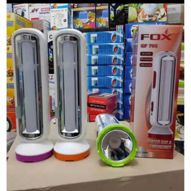Senter fox GF 705 Emergency Super Terang led emergency panjang besar padam listrik lampu Multi Guna.