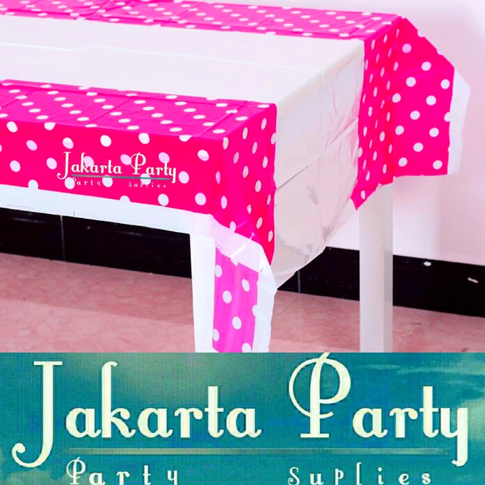 Table Cover Pink Fushia Polkadot / Taplak Meja Pink Magenta Polkadot