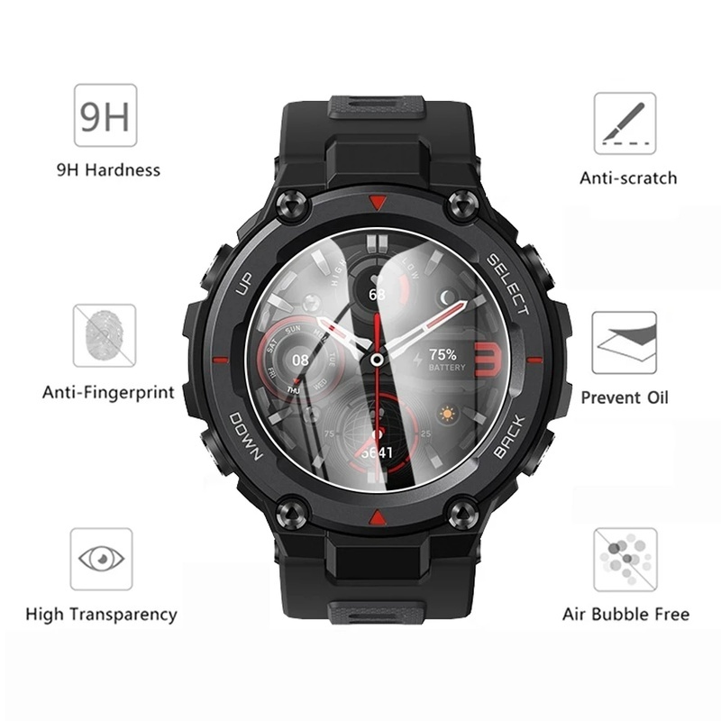 Pelindung Layar Tempered Glass Full Curved HD Anti Gores Untuk Smartwatch Amazfit T-Rex T-Rex Pro