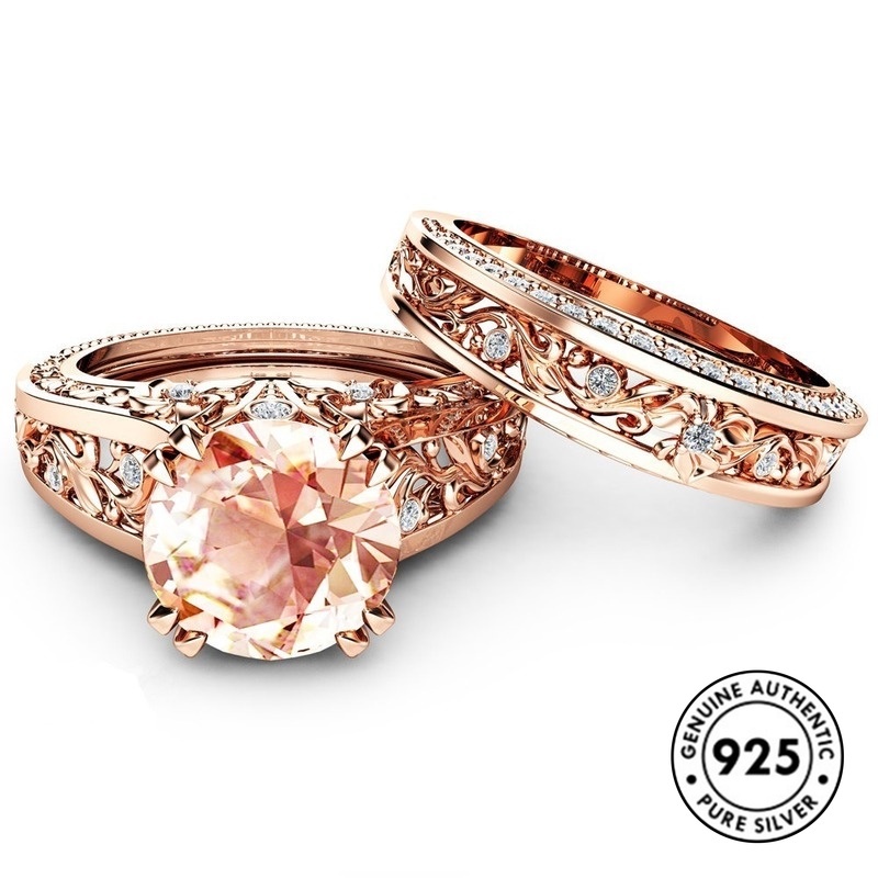 Cincin Berlian Champagne Bahan S925 Silver Warna Rose Gold