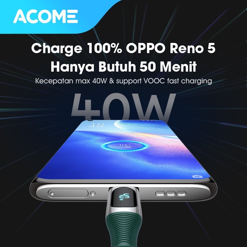 Kabel Data ACOME AIC100 Type-C Fast Charging 5A LED Display Garansi Resmi 1 Tahun