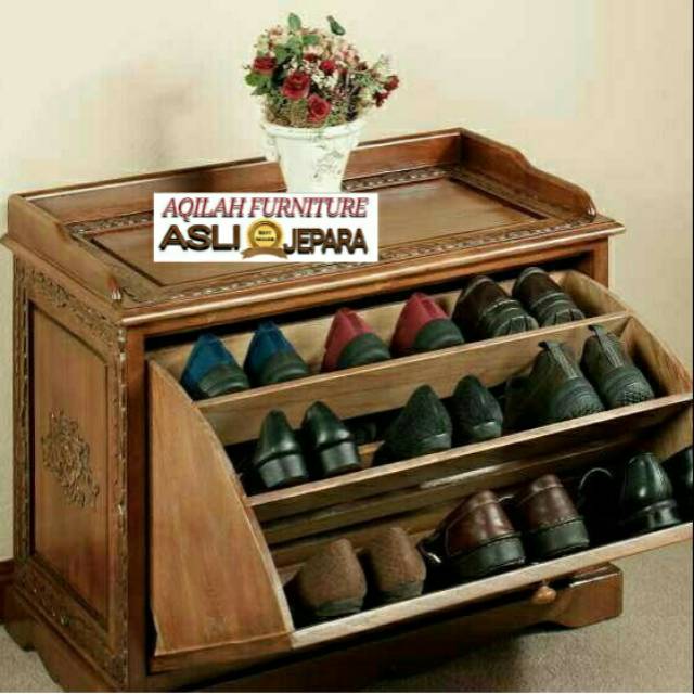 Rak sepatu jati furniture asli Jepara