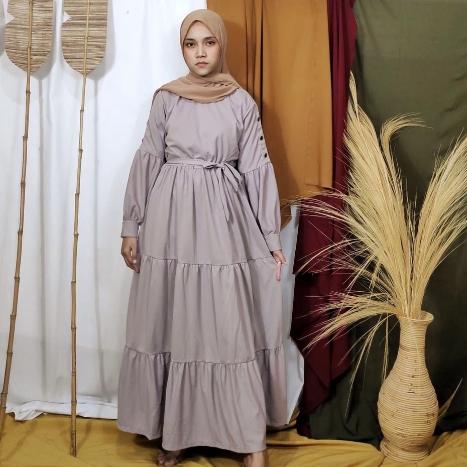 Gamis Wanita Lengan Panjang Fashion Muslim Devi Fit  L-XL Lingkar Dada 100cm Panjang 130cm-Devi Button Coksu