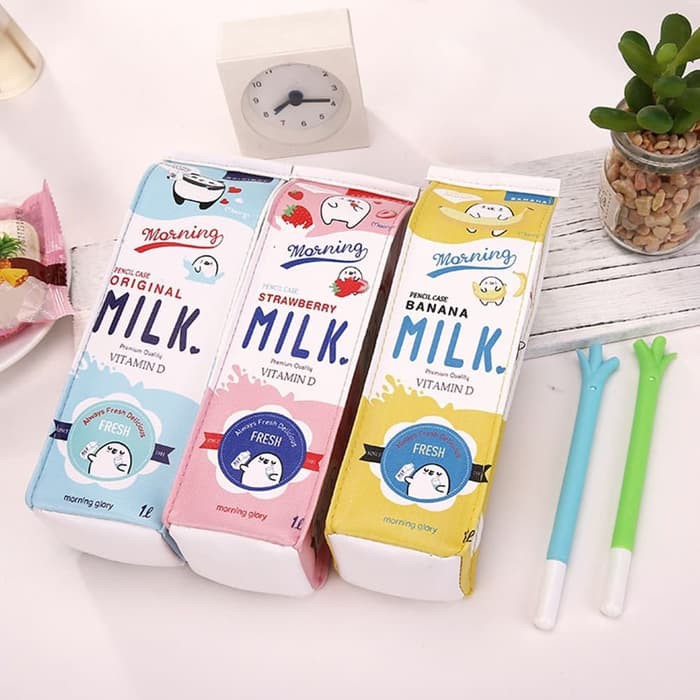 

Unik kotak pensil bentuk kotak susu / tempat pensil milk alat tulis Murah