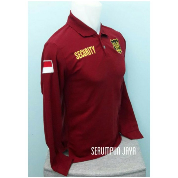 KAOS SECURITY MARUN - KAOS KERAH SECURITY MERAH MAROON LOGO KUNING BORDIR