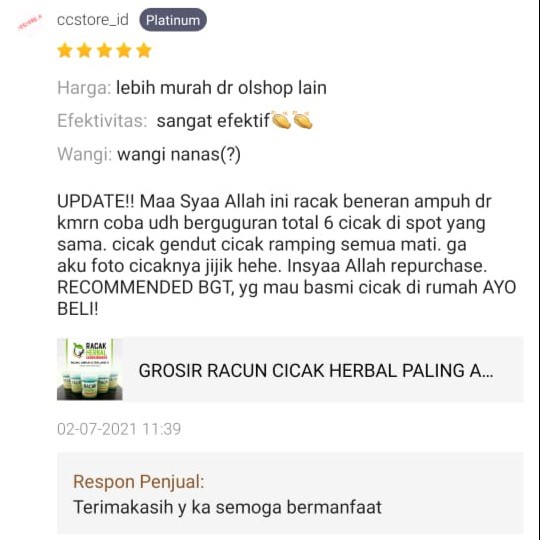 TERMURAH !! - Racun Cicak Herbal Alami Original Pembasmi Cicak Kecoa Tikus Hama Gulma Garansi Asli