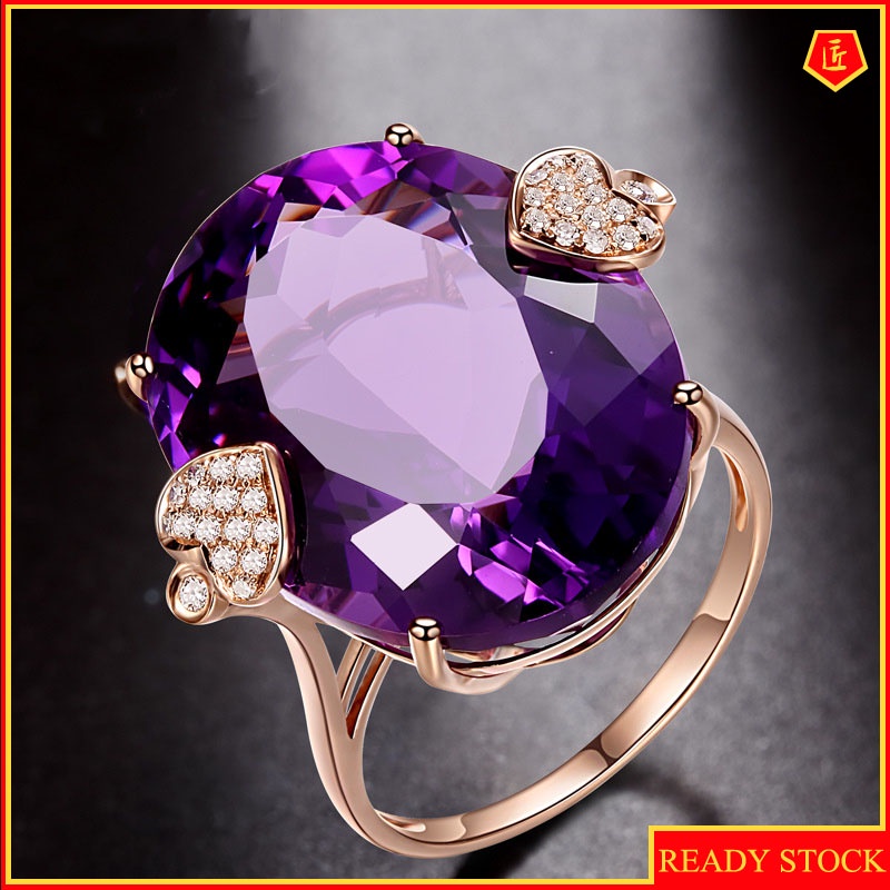 [Ready Stock]Rose Gold Amethyst Oval Zircon Engagement Ring