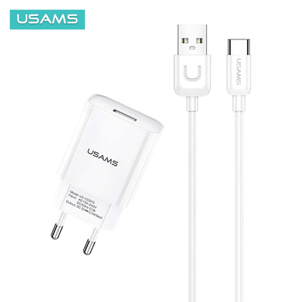 USAMS T21 Adaptor Kepala Charger + Kabel Data Type C 2.1A Fast Charge