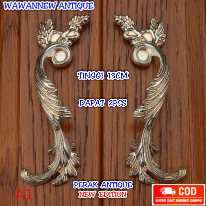 Handle / Tarikan Laci Gagang Lemari Jendela Pintu Rumah Kitchen Set Daun Ukir 13cm