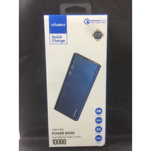 Powerbank Vivan 10000mAh Dual USB and Type C Ports 18W 3A VPB-F10S Original