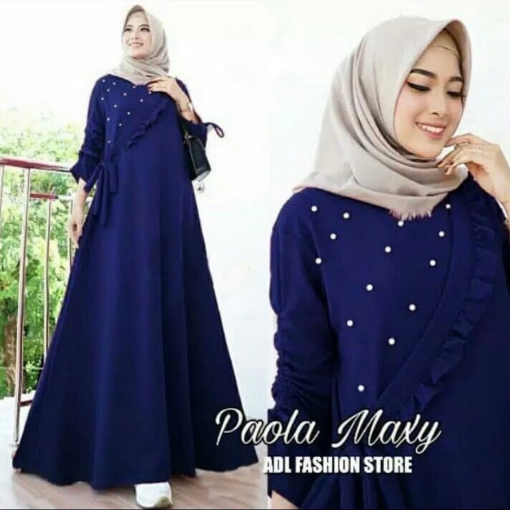 GAMIS BRUKAT MUTIARA QUEENBY KOMBINASA MOSCREPE / Gamis Brukat Busui Muslimah Bumil-PAOLA NAVY