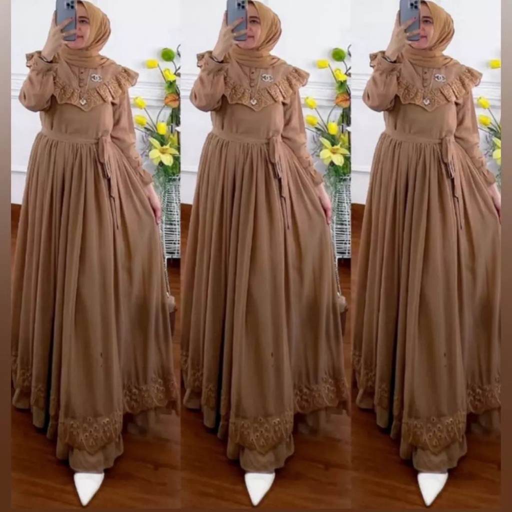 AlFashion - Rauna Dress | Size M L XL XXL | Gamis Ceruty Premium Aksen Renda Import Fashion Muslim Wanita Gamis Syari Terlaris Pakaian Remaja-Milo
