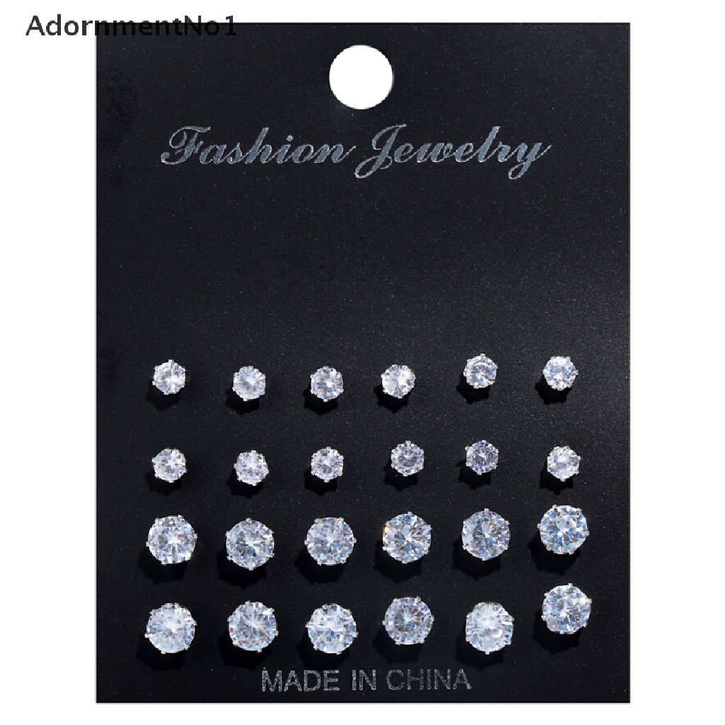 (AdornmentNo1) 12 Pasang / Set Anting Tusuk Kristal Berkilau Untuk Wanita